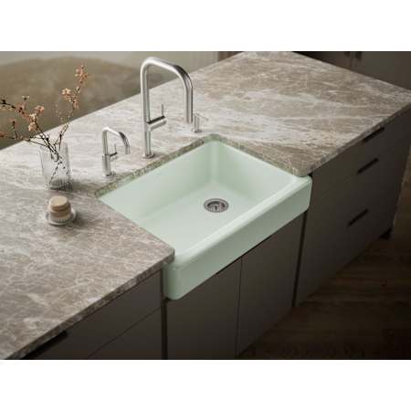 Kohler Whitehaven 32-1/2" Self-Trimming Farmhouse Single Basin Enameled Cast Iron Kitchen Sink Aspen Green