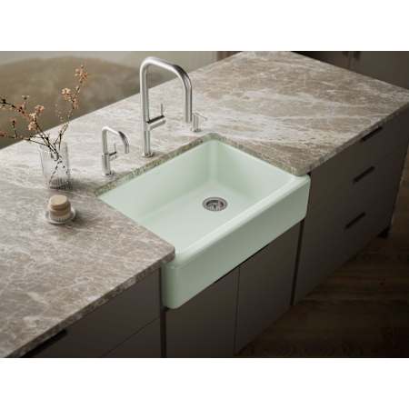Kohler Whitehaven 32-11/16" Self-Trimming Farmhouse Single Basin Enameled Cast Iron Kitchen Sink Aspen Green