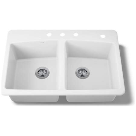 Kohler Brookfield 33" Double Basin Top-Mount Enameled Cast-Iron Kitchen Sink White
