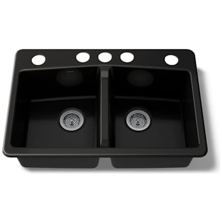 Kohler Brookfield 33" Double Basin Undermount Enameled Cast - Iron Kitchen Sink Black Black