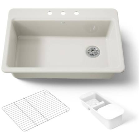 Kohler Riverby 33" Single Basin Top-Mount Enameled Cast-Iron Kitchen Sink Biscuit