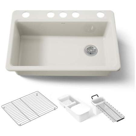 Kohler Riverby 33" Undermount Single Basin Enameled Cast Iron Workstation Kitchen Sink with Utility Rack, Sink Rack and Colander, and Intregral Cutting Board Biscuit