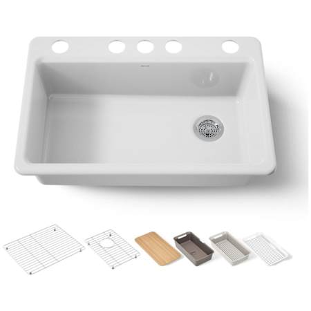 Kohler Riverby 33" Undermount Single-Bowl Workstation Kitchen Sink White