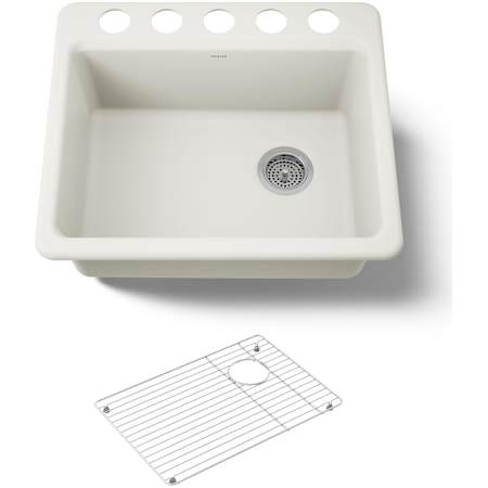 Kohler Riverby 25" Undermount Single Basin Enameled Cast Iron Kitchen Sink Biscuit