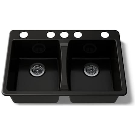 Kohler Deerfield 33" Double Basin Under-Mount Enameled Cast-Iron Kitchen Sink Black Black