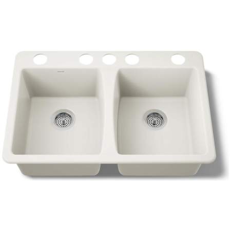 Kohler Deerfield 33" Double Basin Under-Mount Enameled Cast-Iron Kitchen Sink Biscuit