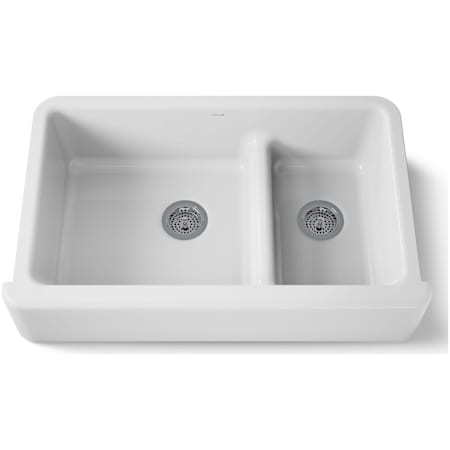 Kohler Whitehaven 35-11/16" Self-Trimming Farmhouse Double Basin Apron Front Enameled Cast Iron Kitchen Sink with Smart Divide Basin White