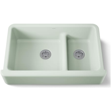 Kohler Whitehaven 35-11/16" Self-Trimming Farmhouse Double Basin Apron Front Enameled Cast Iron Kitchen Sink with Smart Divide Basin Aspen Green