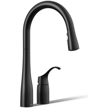 Kohler Simplice Two-Hole Kitchen Sink Faucet with 16-1/8" Pull-Down Swing Spout, DockNetik Secure Docking System, and a 3-Function Sprayhead Featuring Sweep Spray Matte Black