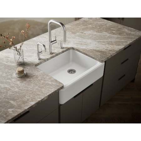 Kohler Whitehaven 29-11/16" Self-Trimming Farmhouse Single Basin Enameled Cast Iron Kitchen Sink White