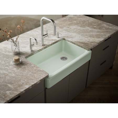 Kohler Whitehaven 35-1/2" Self-Trimming Farmhouse Single Basin Enameled Cast Iron Kitchen Sink Aspen Green