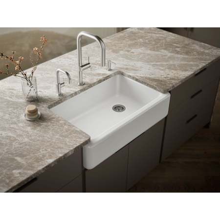 Kohler Whitehaven 35-11/16" Self-Trimming Farmhouse Single Basin Enameled Cast Iron Kitchen Sink White