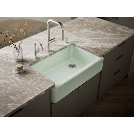 Kohler Whitehaven 35-11/16" Self-Trimming Farmhouse Single Basin Enameled Cast Iron Kitchen Sink Aspen Green