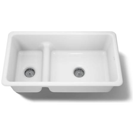 Kohler Iron/Tones 33" Undermount Smart Divide Double Basin Enameled Cast Iron Kitchen Sink White