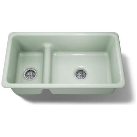Kohler Iron/Tones 33" Undermount Smart Divide Double Basin Enameled Cast Iron Kitchen Sink Aspen Green
