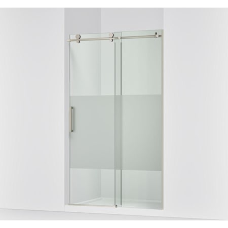 Kohler Composed 78" High x 47-7/8" Wide Sliding Frameless Tempered Glass Shower Door with Frosted Privacy Band, Controlled Close, and CleanCoat+ Anodized Brushed Nickel