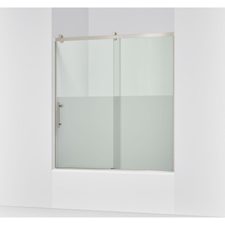 Kohler Rely 61-1/8" High x 59-5/8" Wide Sliding Frameless Tempered Glass Tub Door with Controlled Close and CleanCoat+ Technologies Anodized Brushed Nickel