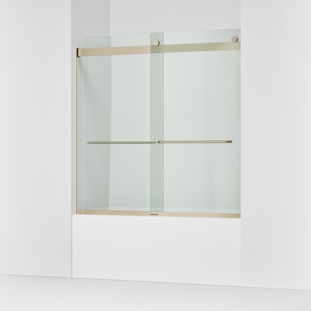 Kohler Levity 80" High x 59-5/8" Wide Sliding Frameless Tub Door with Clear Glass and Underscore 60" Tub Anodized Brushed Bronze