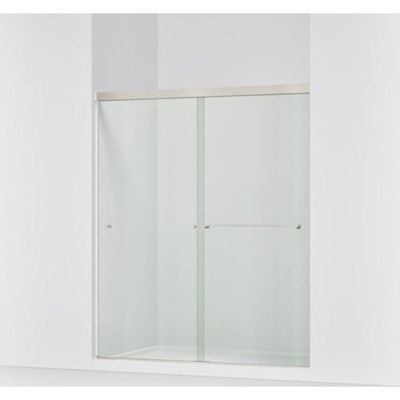 Kohler Revel 70" High x 59-5/8" Wide Frameless Sliding Shower Door with Clear Glass, Reversible Opening, and CleanCoat Anodized Brushed Nickel
