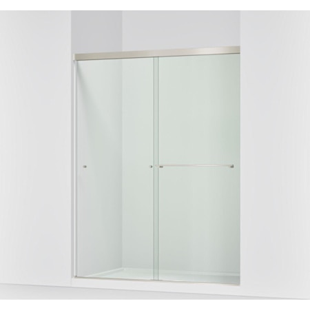 Kohler Revel 76” High x 59-5/8" Wide Sliding Shower Door with Crystal Clear Glass, Towel Bar and CleanCoat Technology Anodized Brushed Nickel