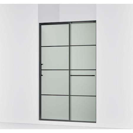 Kohler Elate 75-1/2" High x 53-5/8" Wide Sliding Framed Shower Door with Frosted Decorative Grid Glass Matte Black