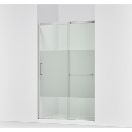 Kohler Elate 75-1/2" High x 53-5/8" Wide Sliding Semi Frameless Shower Door with Clear Glass and Frosted Privacy Strip Anodized Matte Nickel