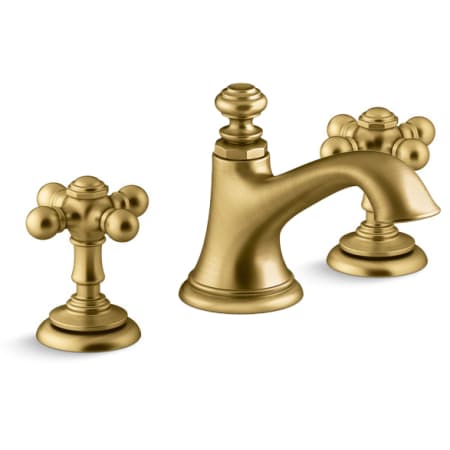 Kohler Artifacts Widespread Bathroom Faucet with Bell Spout and Cross Handles - Includes Clicker Drain Assembly Vibrant Brushed Moderne Brass