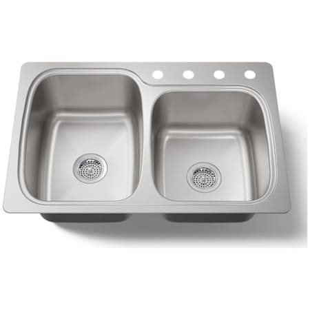 Kohler Verse 33" Double Basin 18-Gauge Stainless Steel Kitchen Sink for Universal Installation with 4 Faucet Holes Stainless Steel