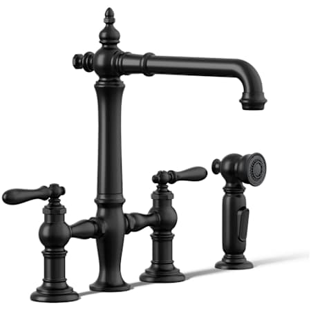 Kohler Artifacts 1.5 GPM Widespread Bridge Kitchen Faucet with Sweep, BerrySoft, ProMotion, and MasterClean Technologies - Includes Side Spray Matte Black