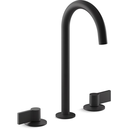 Kohler Components 1.2 GPM Widespread Tube Spout Vessel Bathroom Faucet with Lever Handles, UltraGlide Technology and Pop-Up Drain Assembly Matte Black