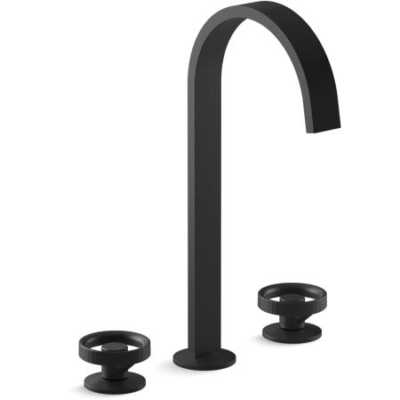 Kohler Components 1.2 GPM Widespread Ribbon Spout Vessel Bathroom Faucet with Industrial Handles, UltraGlide Technology and Pop-Up Drain Assembly Matte Black