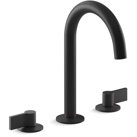 Kohler Components 1.2 GPM Widespread Tube Spout Bathroom Faucet with Lever Handles, UltraGlide Technology, and Pop-Up Drain Assembly Matte Black