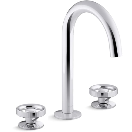 Kohler Components 1.2 GPM Widespread Tube Spout Bathroom Faucet with Industrial Handles, UltraGlide Technology and Pop-Up Drain Assembly Polished Chrome