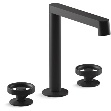 Kohler Components 1.2 GPM Widespread Row Spout Bathroom Faucet with Industrial Handles, UltraGlide Technology and Pop-Up Drain Assembly Matte Black