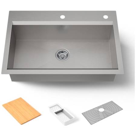 Kohler Task 33" Undermount Single Basin Stainless Steel Kitchen Sink with Basket Strainer, Colander, and Cutting Board N/A