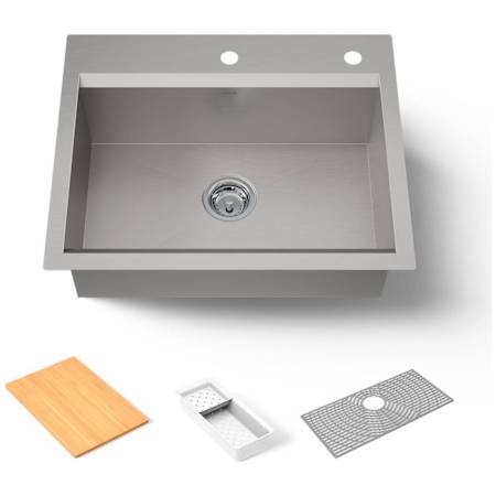 Kohler Task 27" Undermount Single Basin Stainless Steel Kitchen Sink with Basket Strainer, Colander, and Cutting Board N/A