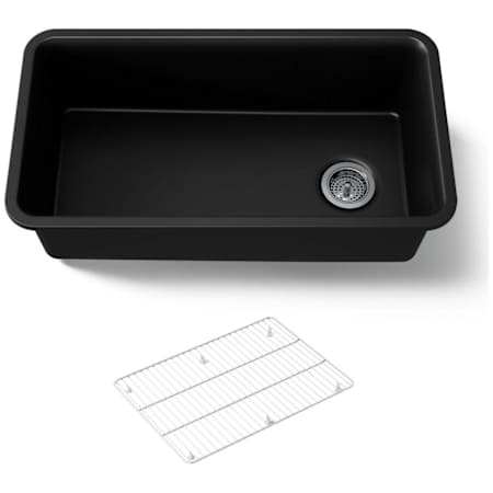 Kohler Cairn 33-1/2" Undermount Single Bowl Neoroc Granite Composite Kitchen Sink with Bottom Sink Rack Matte Black