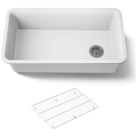 Kohler Cairn 33-1/2" Undermount Single Bowl Neoroc Granite Composite Kitchen Sink with Bottom Sink Rack Matte White