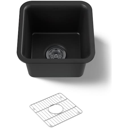 Kohler Cairn 15-1/2" Undermount Single Bowl Stone Neoroc Composite Bar Sink with Bottom Sink Rack Matte Black