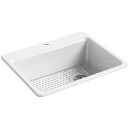Kohler Riverby 27" Single Basin Cast Iron Kitchen Sink for Drop In Installations - Basin Rack Included White