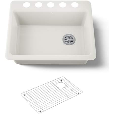 Kohler Riverby 27" Undermount Single Basin Cast Iron Kitchen Sink with Basin Rack Biscuit