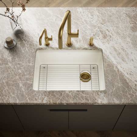 Kohler Riverby 27" Undermount Single Basin Cast Iron Kitchen Sink with Basin Rack Biscuit