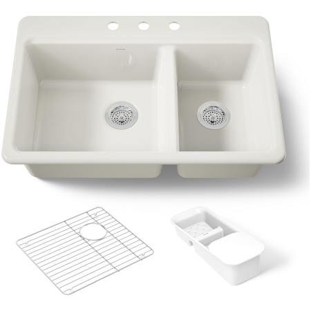 Kohler Riverby 33" Drop In Double Basin Cast Iron Kitchen Sink Biscuit