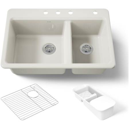Kohler Riverby 33" Drop In Double Basin Cast Iron Kitchen Sink Biscuit