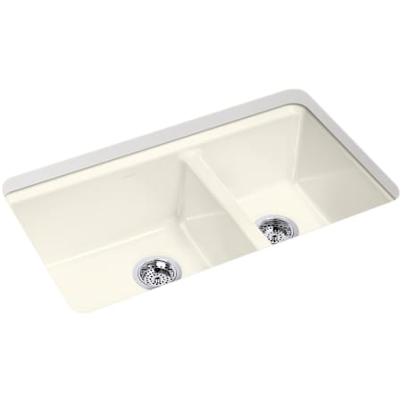 Kohler Riverby 33" Undermount Double Basin Cast Iron Kitchen Sink with Basin Rack Biscuit