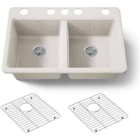 Kohler Riverby 33" Undermount Double Basin Cast Iron Kitchen Sink with Basin Rack and 50/50 Basin Split Biscuit