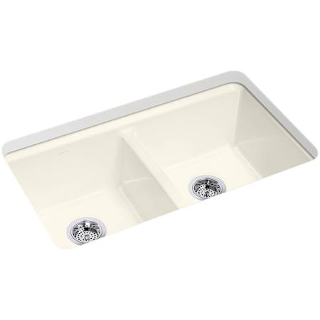 Kohler Riverby 33" Undermount Double Basin Cast Iron Kitchen Sink with Basin Rack and 50/50 Basin Split Biscuit