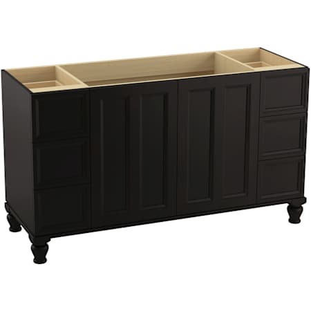 Kohler Damask 60" Vanity Cabinet Only with Split Top Drawers - Free Standing Installation Type Batiste Black
