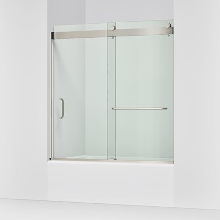 Kohler Stoneridge 61-7/16" High x 60" Wide Sliding Frameless Shower Door with Vertical Handle and Clear Glass Anodized Brushed Nickel
