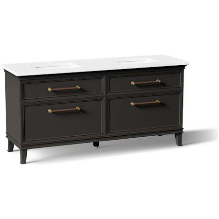 Kohler Artifacts 73" Free Standing Double Basin Vanity Set with Cabinet and Quartz Vanity Top Carbon Oak